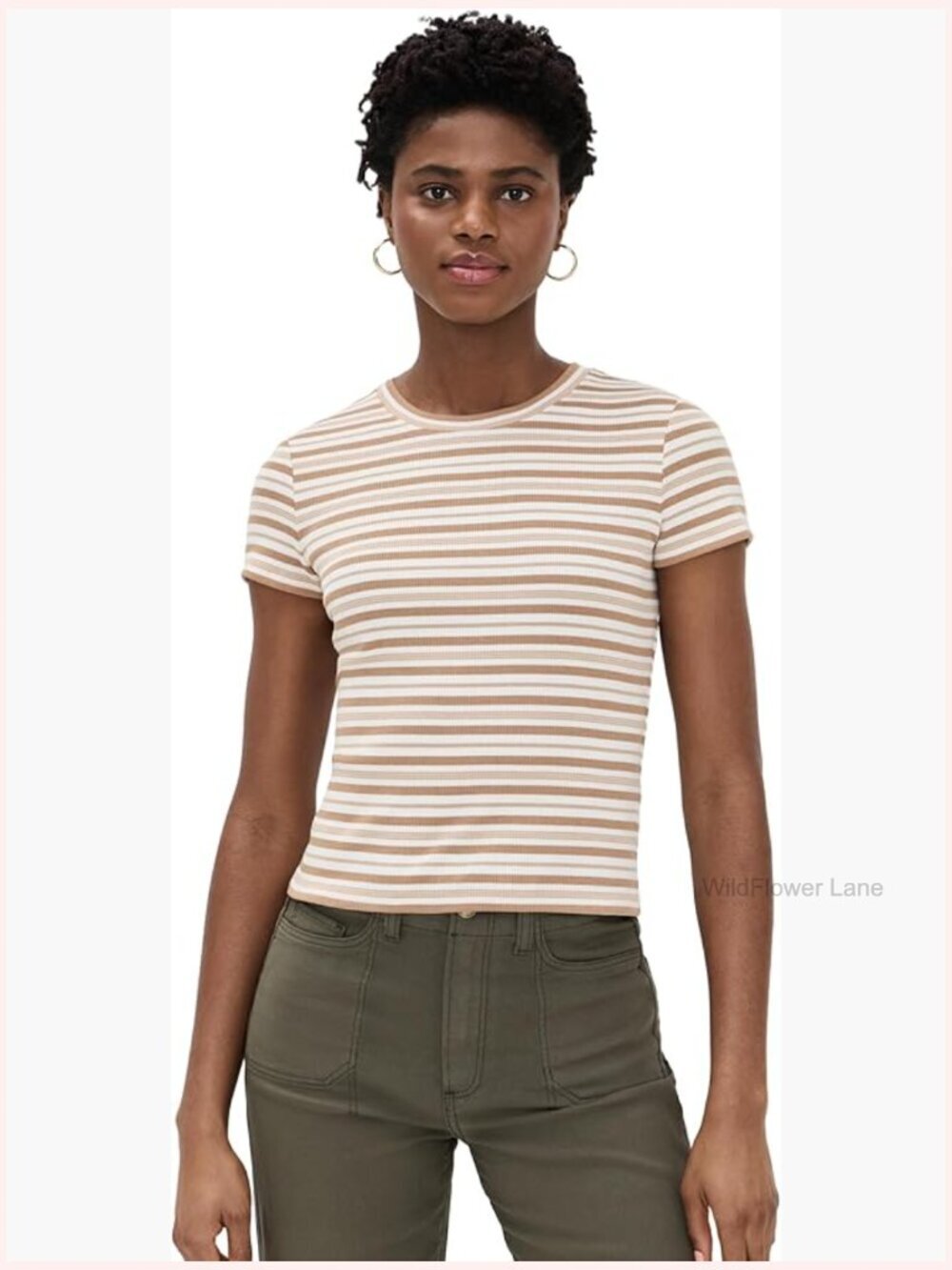 Striped Crew Neck Short Sleeve Tee Lightweight Jersey